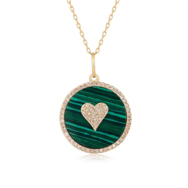 MALACHITE DISK PAVÉ HEART PENDANT