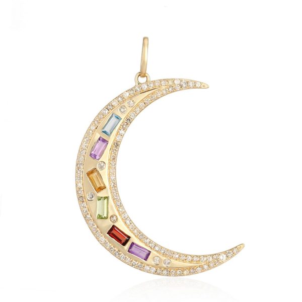 RAINBOW GEMSTONE CRESCENT MOON PENDANT