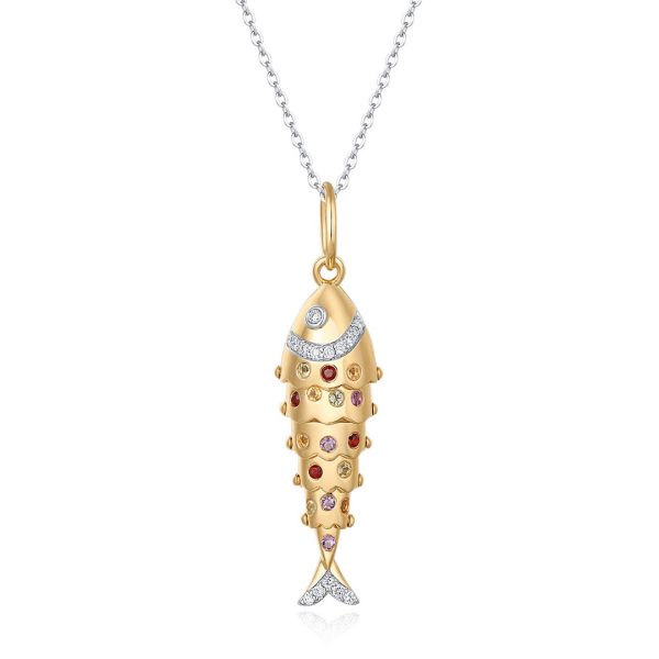 MULTI-COLOR GEMSTONE FISH PENDANT