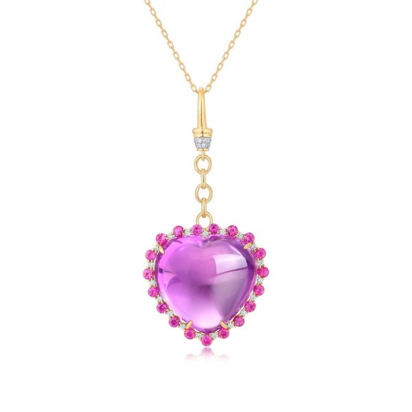 AMETHYST & PINK SAPPHIRE DROP HEART