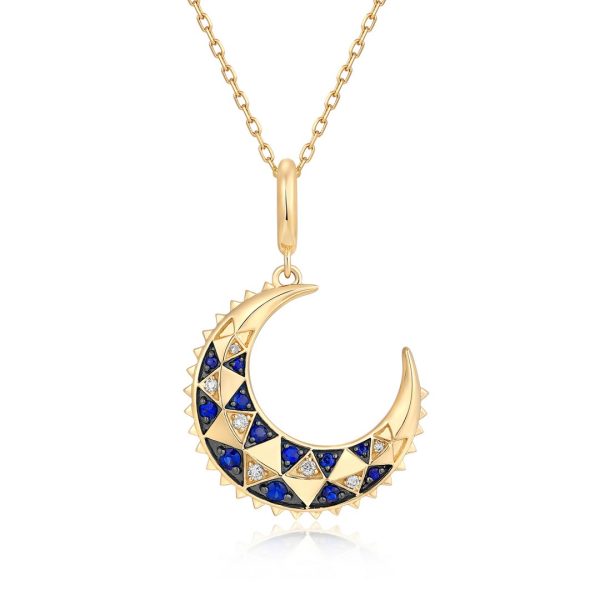 BLUE SAPPHIRE MOSAIC CRESCENT MOON PENDANT
