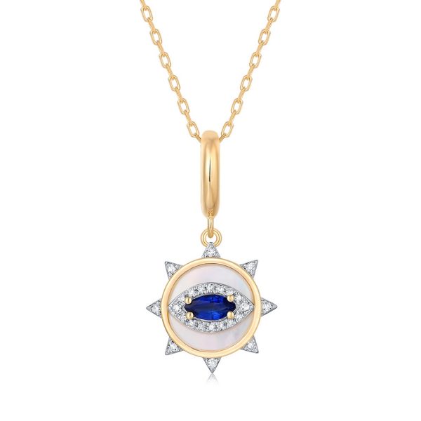 BLUE SAPPHIRE EVIL EYE SUNBURST PENDANT