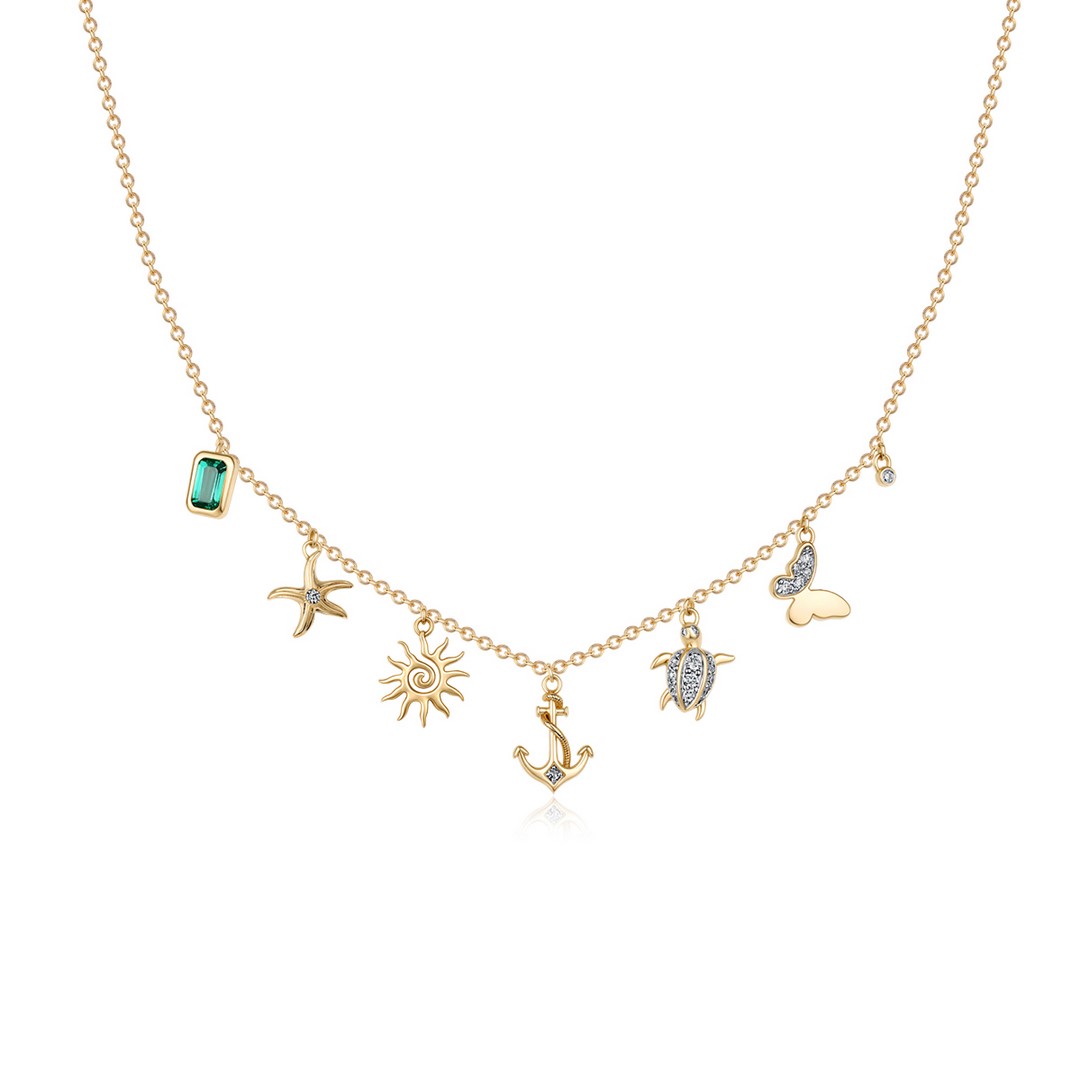 MULTI-CHARM SEAFARING NAUTICAL NECKLACE