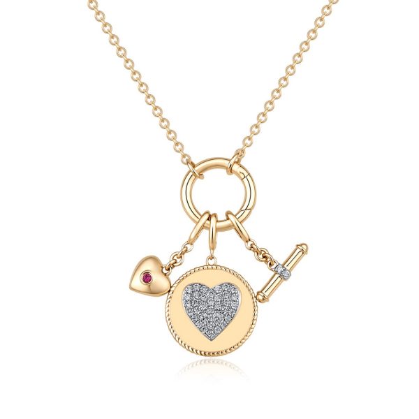 MULTI CHARM HEART AND TOGGLE NECKLACE
